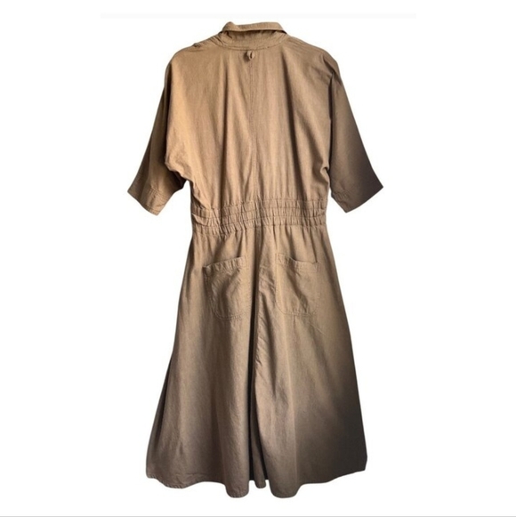 VTG Perry Ellis America Tan Brown Collared Denim Maxi Faux Wrap Dress Cotton - Picture 2 of 12